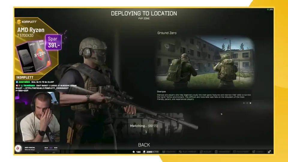 A Komplett overlay running in the corner of a live Twitch stream
