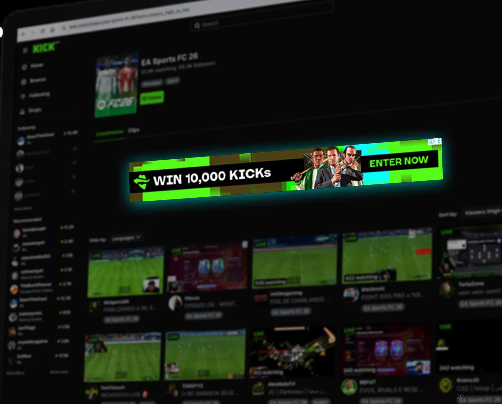 Kick's own mockup: a banner across the top of the EA Sports FC 26 category page